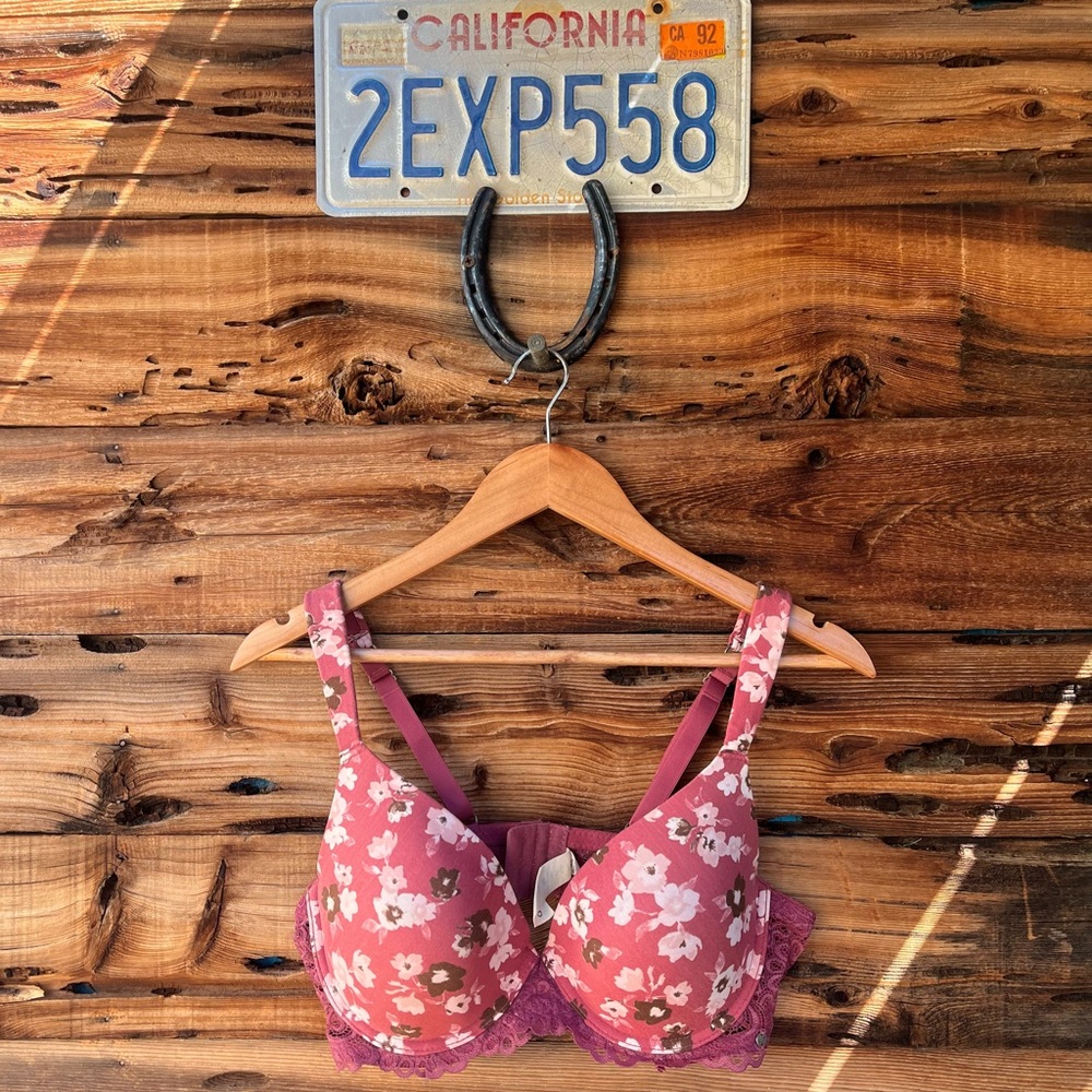 LUCKY BRAND | Floral Lace Trim Pink Bra 38C